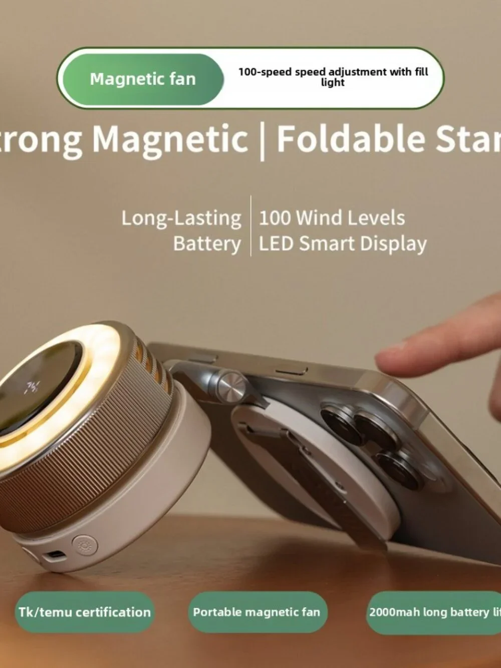Portable Rechargeable Neck Fan with Magnetic Phone Holder & Digital Battery